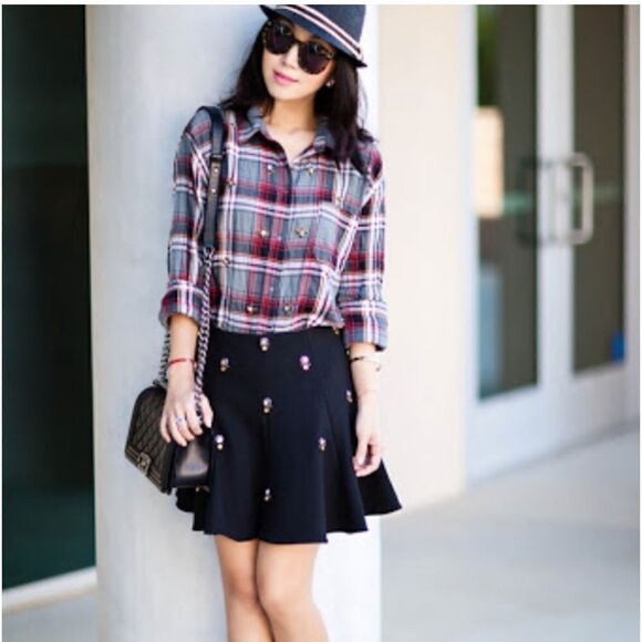 Elizabeth and James Studded Plaid Long Sleeve Shirt Size 4 - Picture 4 of 8